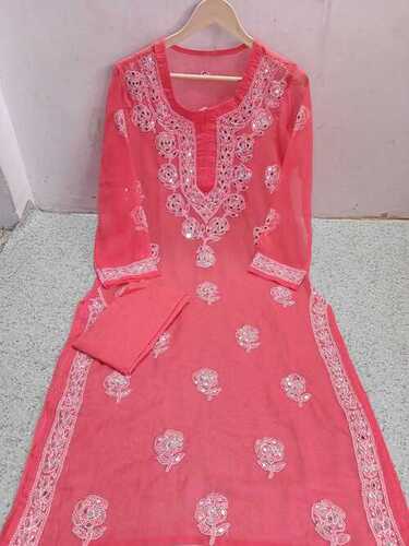 Lucknowi latest chiffon Rose gala booti with inner Febric hand and mirror work embroidry