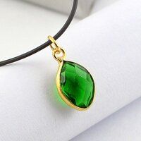 Emerald Quartz Gemstone Gold Vermeil Marquise Shape 9x12mm Pendant