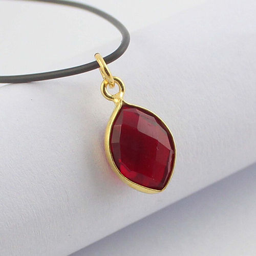 Garnet Quartz Gemstone Gold Vermeil Marquise Shape 9x12mm Pendant