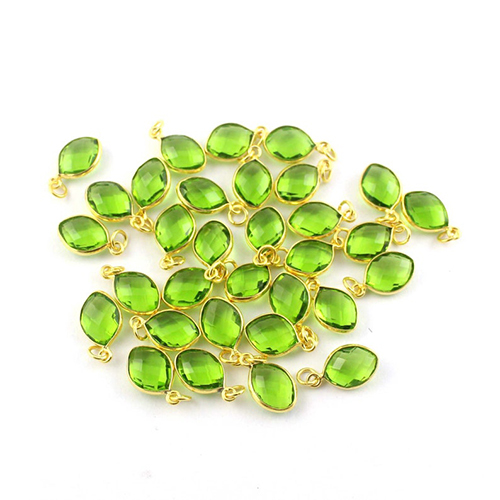 Peridot Quartz Gemstone Gold Vermeil Marquise Shape 9x12mm Pendant