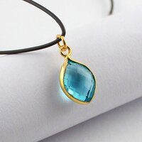 Swiss Blue Topaz Quartz Gemstone Gold Vermeil Marquise Shape 9x12mm Pendant