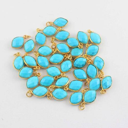 Charms Turquoise Gemstone Gold Vermeil Marquise Shape 9X12Mm Pendant