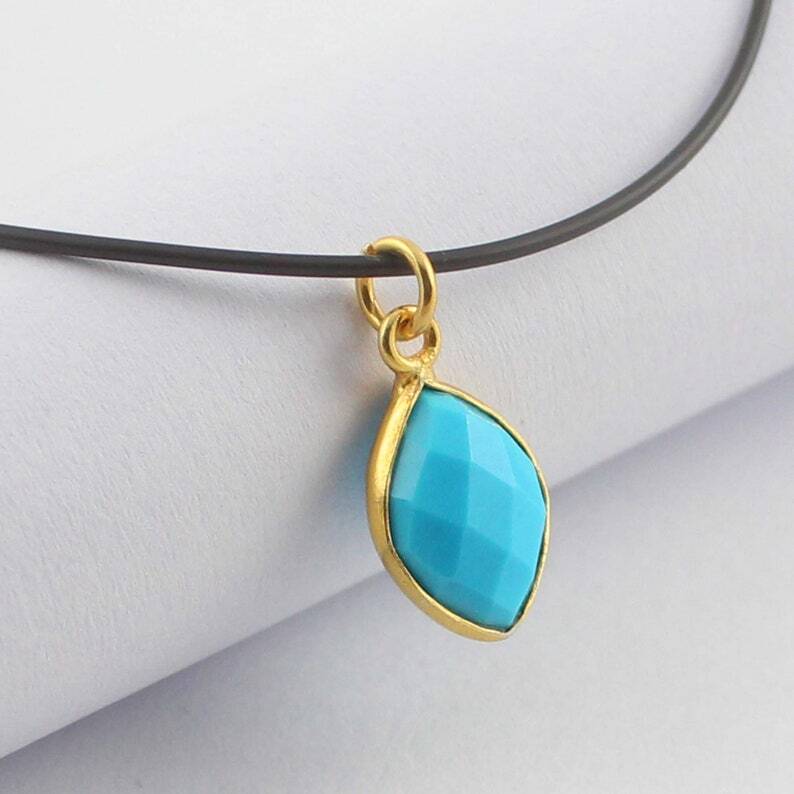 Turquoise Gemstone Gold Vermeil Marquise Shape 9x12mm Pendant