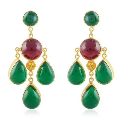 Charm Glass Ruby Green Crystal Earrings