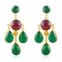 Oval Charm Glass Ruby Green Crystal Earrings