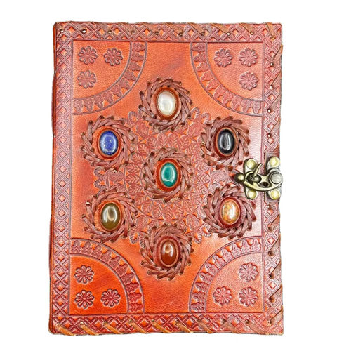 7 Chakra Diary Leather Embossed Journal Gemstones