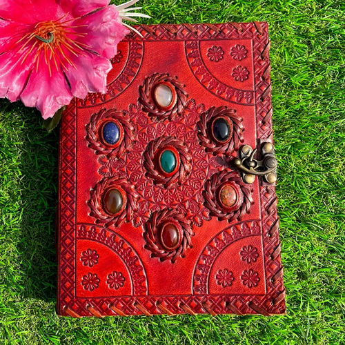 7 Chakra Healing Stone Diary Leather Large Bound Book with Gemstone