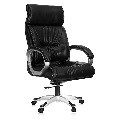 Omega High Back Executive Office Chair - 58.4 x 53.3 x 116.8 Centimeters, Leatherette & Steel Composition, Durable Black-Silver Finish, Easy to Clean & Install, Modern Design