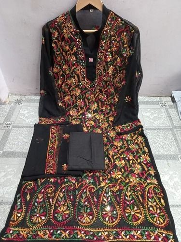 Lucknowi latest Georgette kurti with inner and dupatta febric multi thread full jaal work embroidry