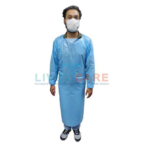 Blue Plastic Isolation Gown With Elastic Cuff