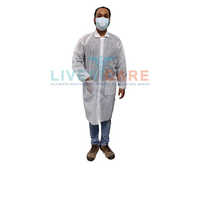 Disposable Lab Coat - Spunbond Nonwoven Polypropylene, Medium Size, White Color, 25gsm Thickness, Stand Collar, 2 Waist Pockets, Unisex Design With Velcro Button Closure