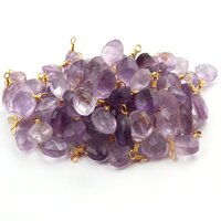 Amethyst Gemstone Faceted Heart Shape Wire Wrapped Gold Vermeil Pendant