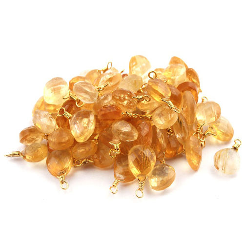 Citrine Gemstone Faceted Heart Shape Wire Wrapped Gold Vermeil Pendant