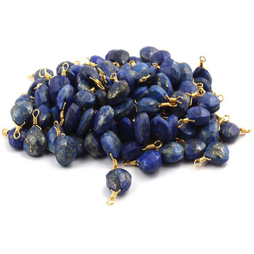 Lapis Lazuli Gemstone Faceted Heart Shape Wire Wrapped Gold Vermeil Pendant