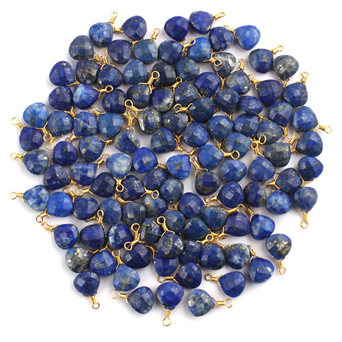 Lapis Lazuli Gemstone Faceted Heart Shape Wire Wrapped Gold Vermeil Pendant