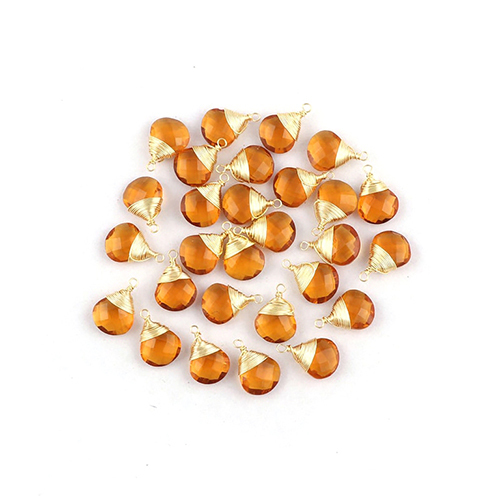 Citrine Gemstone Heart Shape 10mm Wire Wrapped Gold Vermeil Pendant