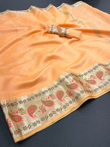 Dhuti Orange Organza Silk Saree