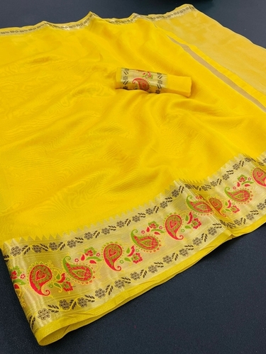 Dhuti Yellow Organza Silk Saree
