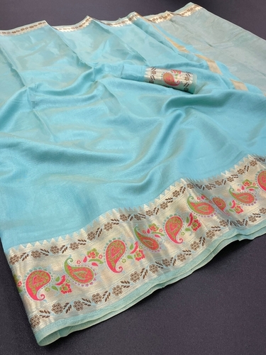 Dhuti Sky-Blue Organza Silk Saree