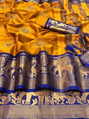 कैज़ुअल दीप्ती येलो कॉटन सिल्क साड़ी