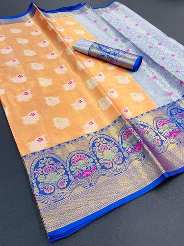 Prachi Orange Banarasi Tissue Silk Saree