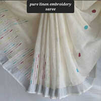 Ladies Pure Linen Embroidery Saree