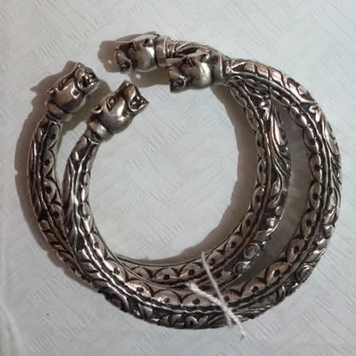 Silver 92.5 Tribal Rajasthani Full Carving Kada Gender: Women