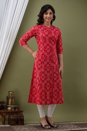 Automatic Multicolor Designer And Comfortable Cotton Full Sleeves Chinese  Collar Long Kurtis at Best Price in New Delhi  A One Creations