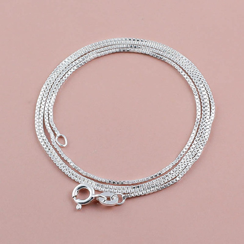 925 Sterling Silver Box Chain Necklace - Gender: Women