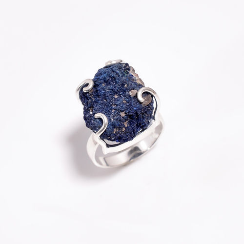 Azurite Raw Gemstone 925 Sterling Silver Ring Size US 8 Girls Fashion Rings Exporter