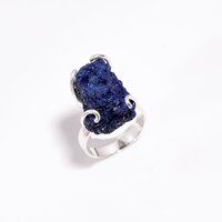 Azurite Raw Gemstone 925 Sterling Silver Ring Size US 8 Girls Fashion Rings Exporter