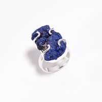 Azurite Raw Gemstone 925 Sterling Silver Ring Size US 8 Girls Fashion Rings Exporter