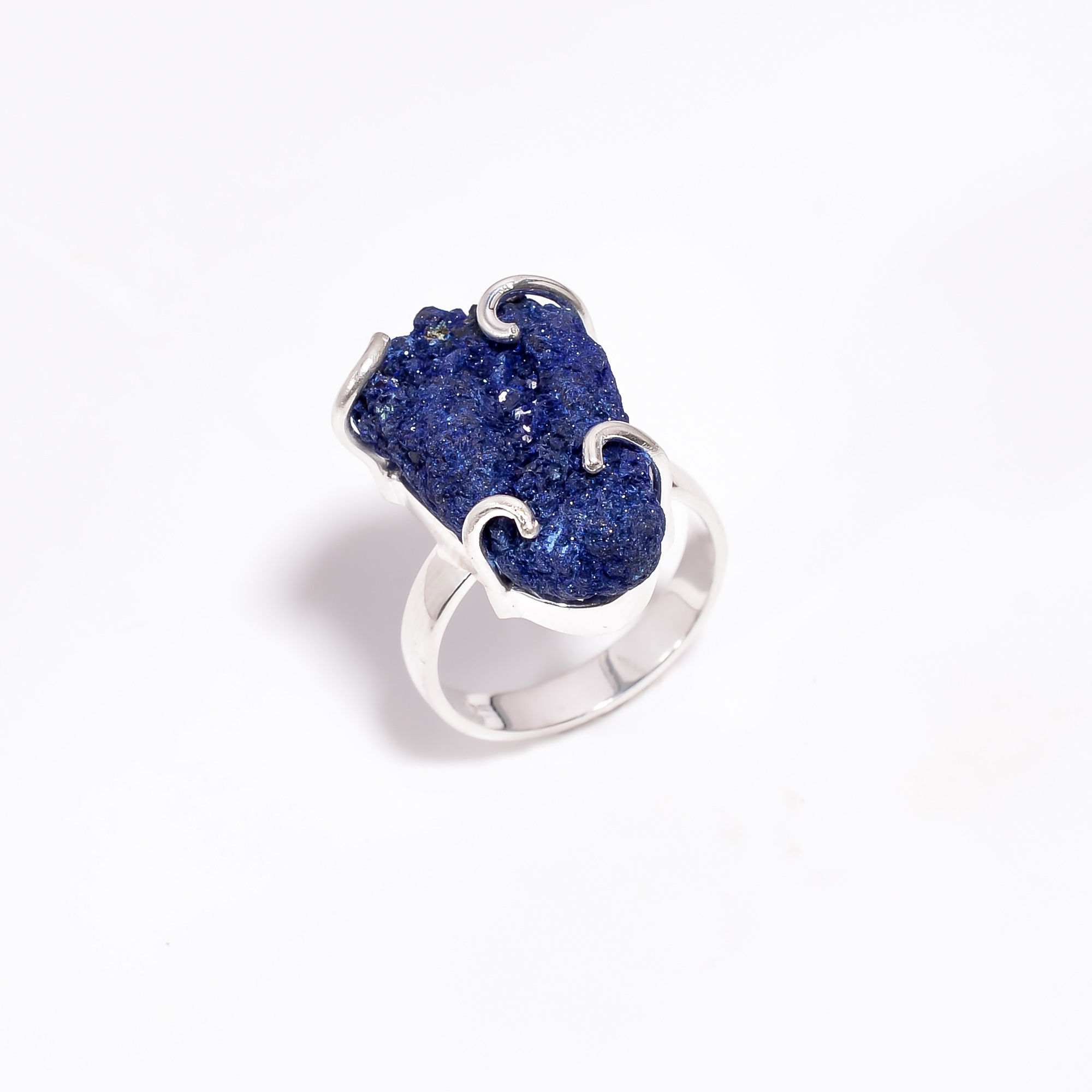 Azurite Raw Gemstone 925 Sterling Silver Ring Size US 8 Girls Fashion Rings Exporter