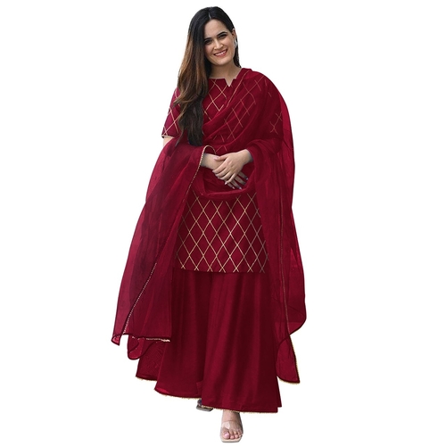 Sharara Maroon Rayon Kurti