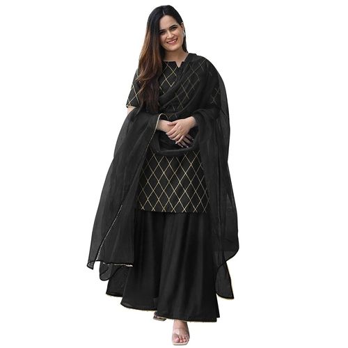 Sharara Black Rayon Kurti Decoration Material: Laces