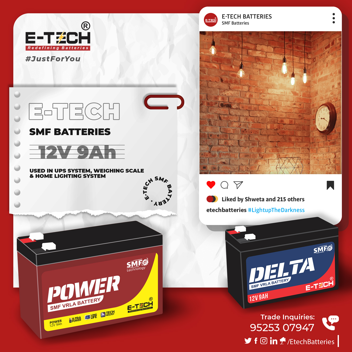 ERC E-TECH POWER  12V 9AH Weighing Machine (Low Weight)