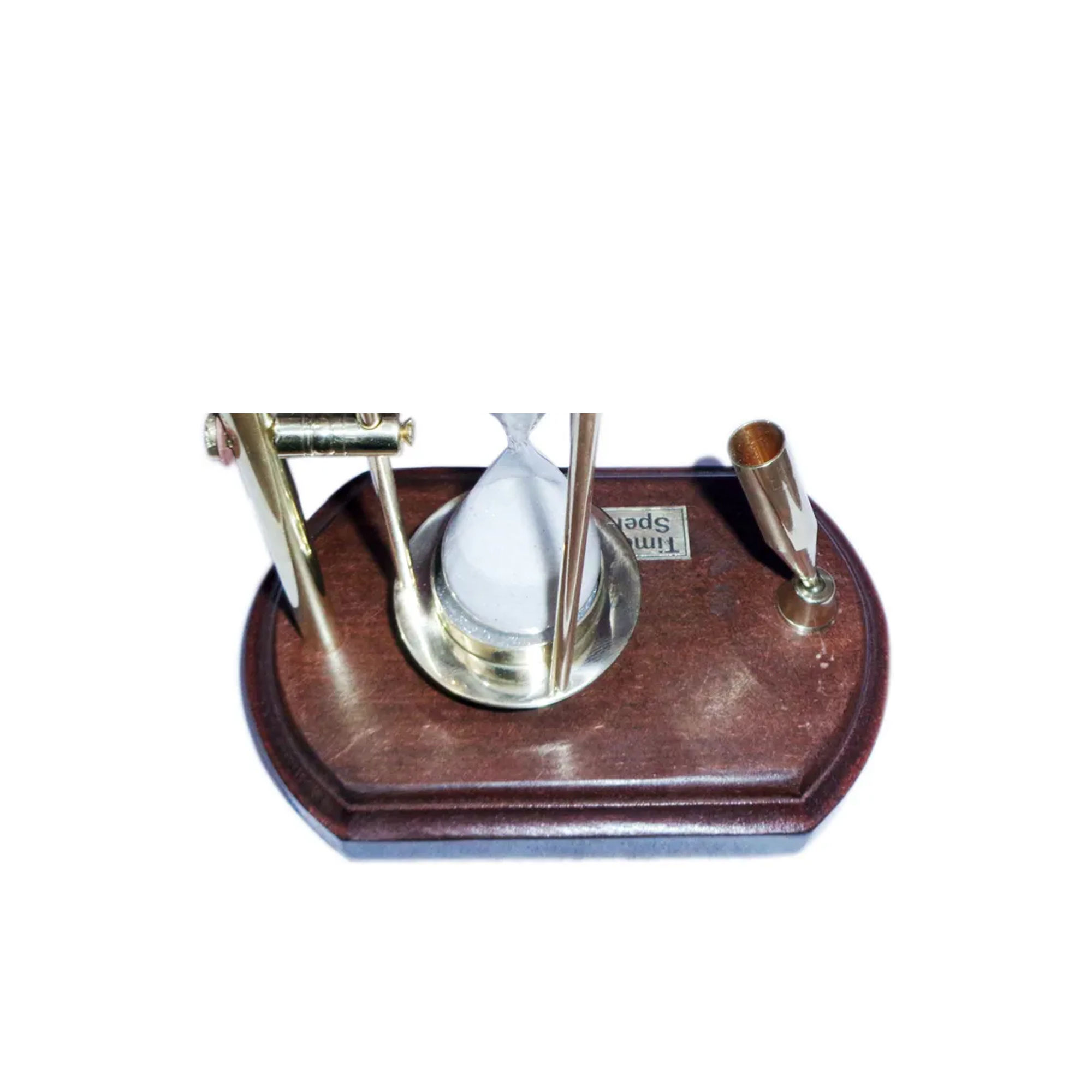 Brass Sand Timer with Pen Holder (Wooden Base)