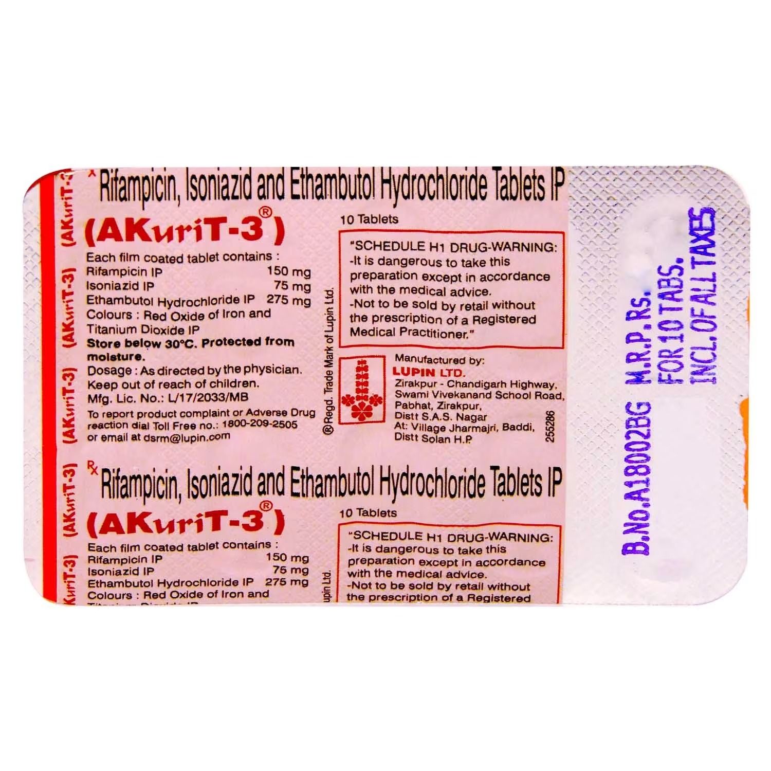 Rifampicin  Isoniazid  Ethambutol Tablet