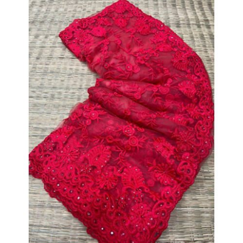 Red Ladies Cut Work Net Sarees