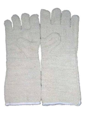 Asbestos Gloves for Full Arm - Woolen Fabric, White Color | Heat Resistance, Durable, Comfortable Fit for Industrial Use, Washable