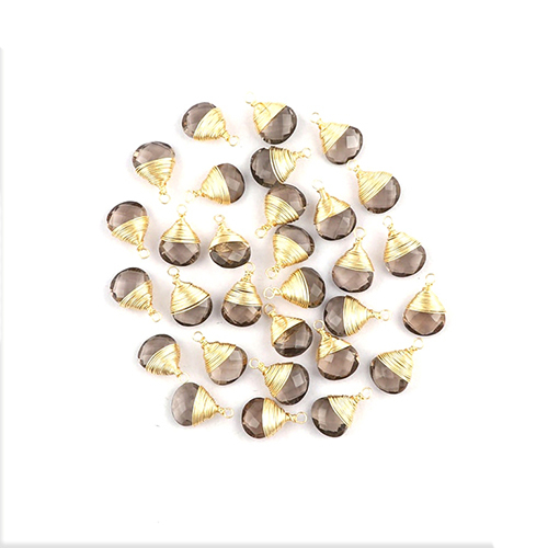 Smoky Quartz Gemstone Heart Shape 10mm Wire Wrapped Gold Vermeil Pendant