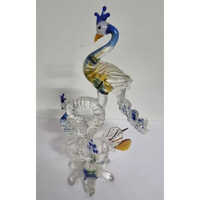 Decorative Peacock Glass Statue - 4 Feet Height, 200mm Width, Multicolor Design | Transparent Glass, Suitable For Home & Hotel Decor