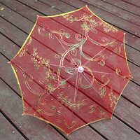 Decorative Mini Umbrella - Nylon Mesh Fabric, 6 Inch Size, Pink Color, 5gm Weight | Foldable Design, Plastic Handle For Home And Temple Use