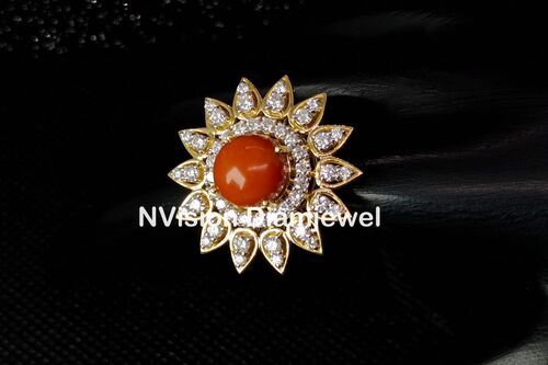 Natural Diamond Coral Gemstone  Ring