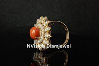 Natural Diamond Coral Gemstone  Ring