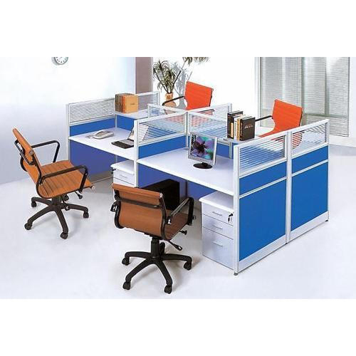 Modular Office Workstation - Wood Material, Smooth Finish in White and Blue | Eco-Friendly, Durable, Easy To Clean