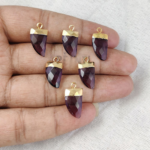 Amethyst Quartz Gemstone Horn Shape 16x10mm Electroplated Charms