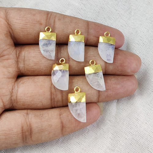 Rainbow Moonstone Gemstone Horn Shape 16x10mm Electroplated Charms