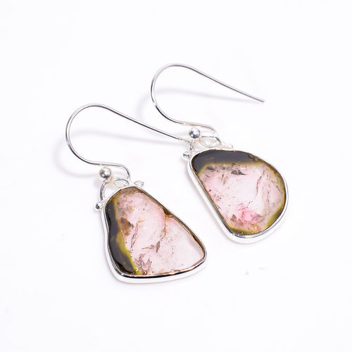 Natural Watermelon Tourmaline Gemstone 925 Sterling Silver Earrings Women fashion Earrings exporter