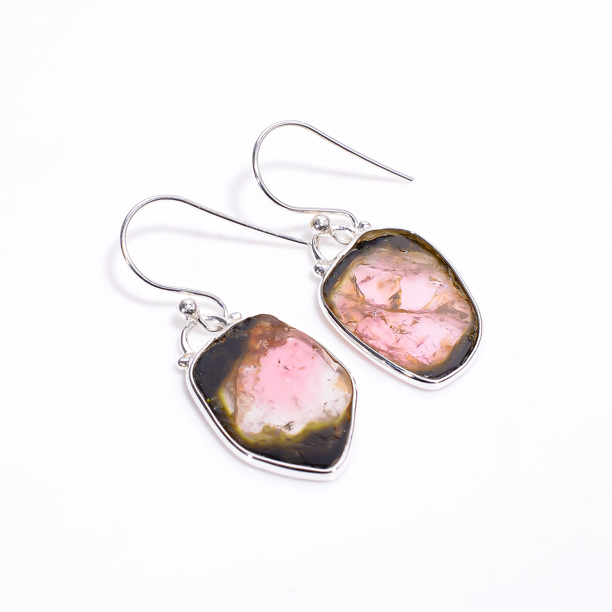 Natural Watermelon Tourmaline Gemstone 925 Sterling Silver Earrings Women fashion Earrings exporter